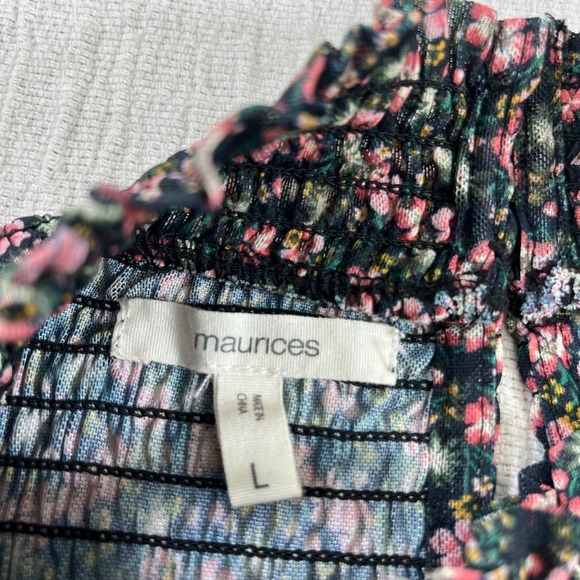 Maurices Women L Floral Print Sleeveless Dress Smocked Mock Neck Peasant Prairie - Picture 8 of 14